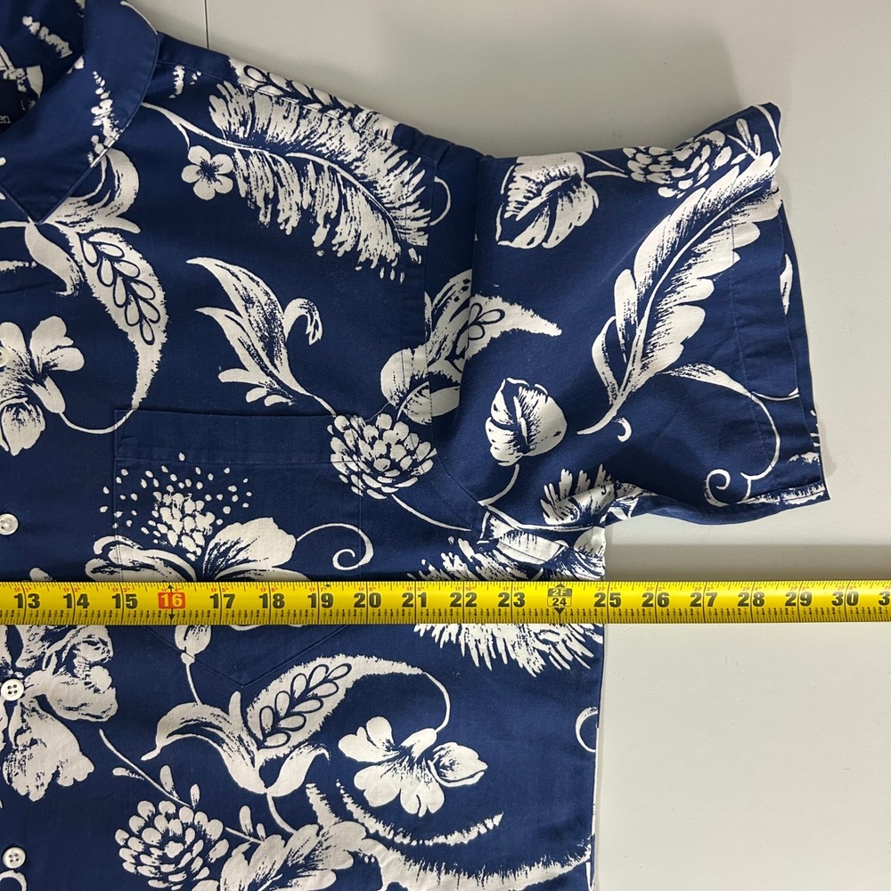 Vintage Polo Ralph Lauren Mens Large Floral Hawaiian Shirt Navy Blue Cotton USA - Picture 6 of 9